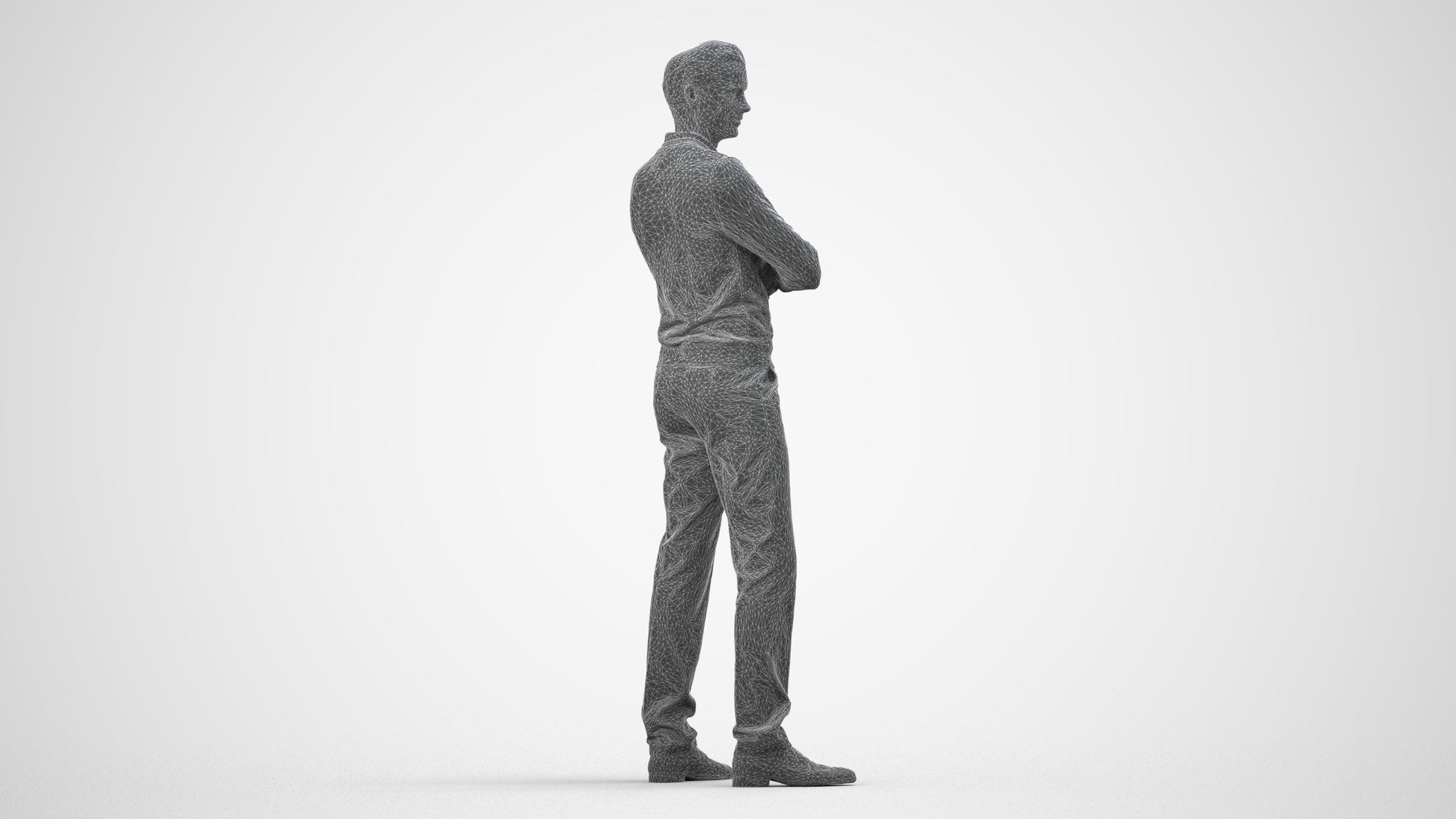 photogrammetry 3D man casual standing, realistic human model archviz FBX, wireframe side view