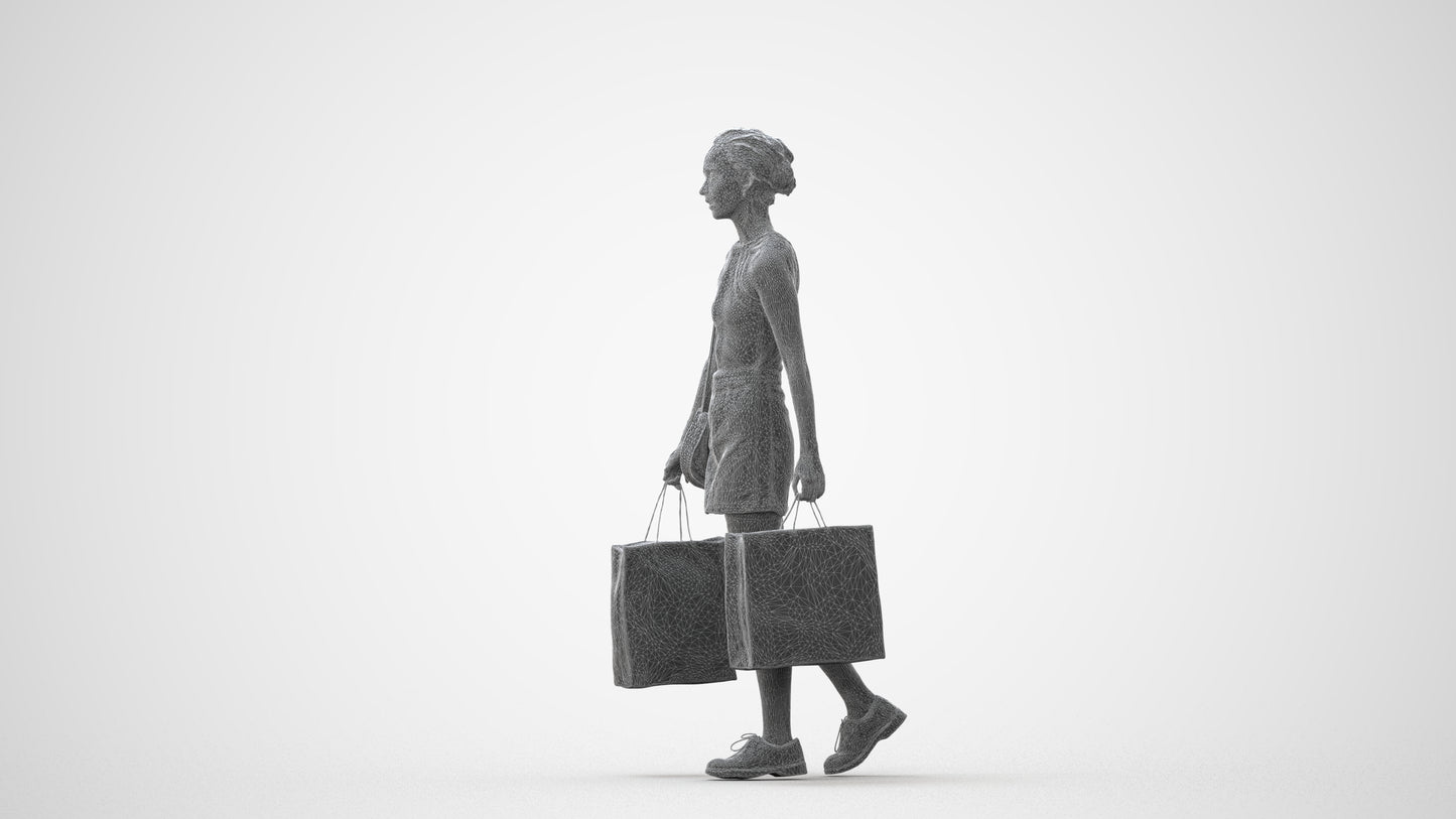 3D people model woman casual shopping, scanned human for 3ds Max rendering, square thumbnail