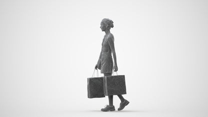 3D people model woman casual shopping, scanned human for 3ds Max rendering, square thumbnail