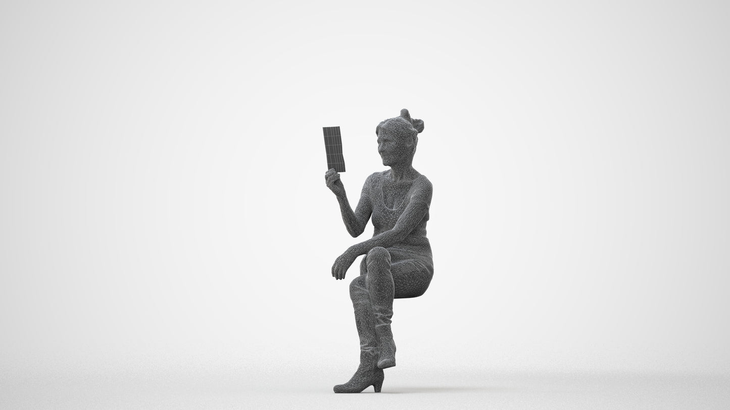 3D scanned senior woman sitting casual, photorealistic archviz people for Enscape and SketchUp, square thumbnail