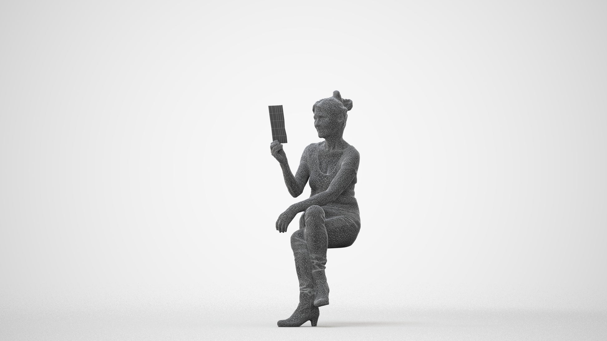 3D scanned senior woman sitting casual, photorealistic archviz people for Enscape and SketchUp, square thumbnail