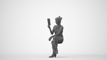 3D scanned senior woman sitting casual, photorealistic archviz people for Enscape and SketchUp, square thumbnail