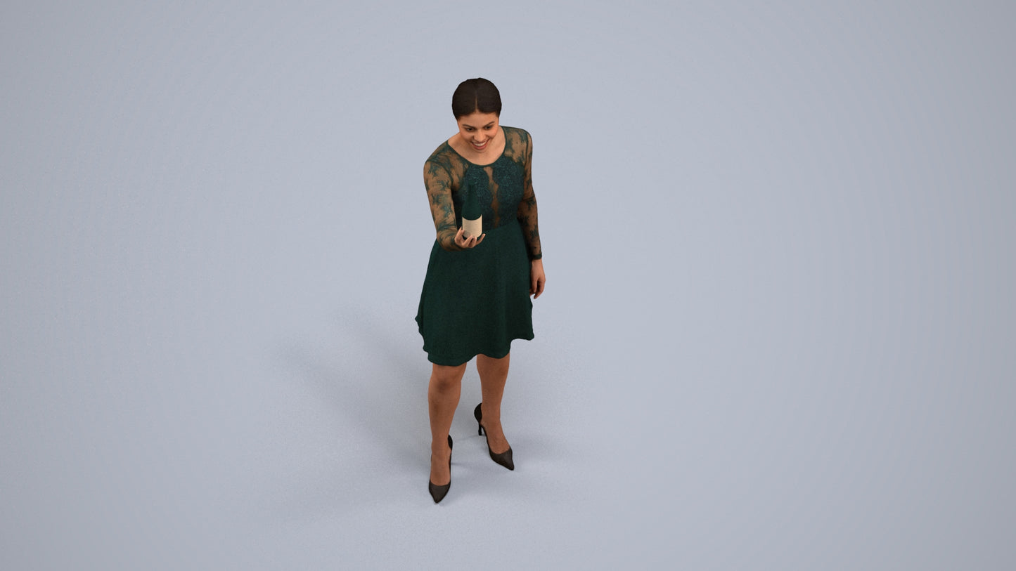 photogrammetry 3D woman casual hospitality, realistic human model archviz FBX, back view render