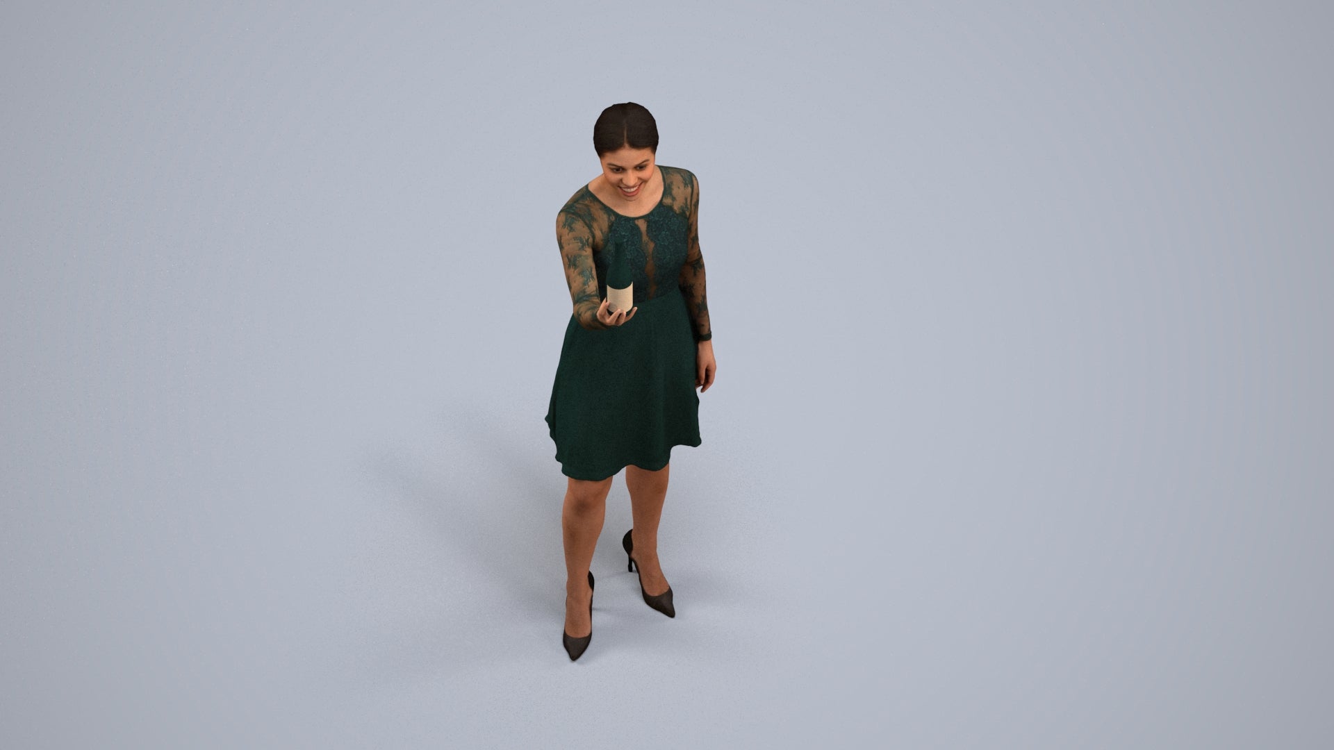 photogrammetry 3D woman casual hospitality, realistic human model archviz FBX, back view render