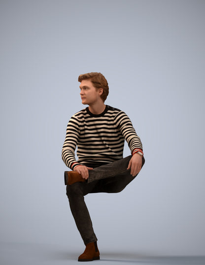 3D people model man casual sitting, scanned human for 3ds Max rendering