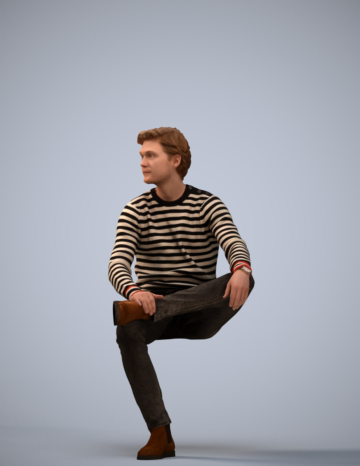 3D people model man casual sitting, scanned human for 3ds Max rendering