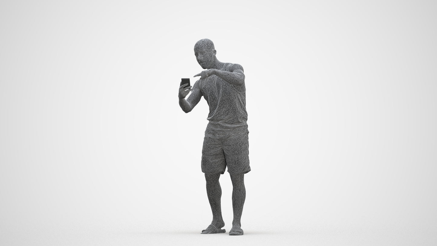 3D scanned man standing, photorealistic archviz people for Enscape and SketchUp, three-quarter front view render