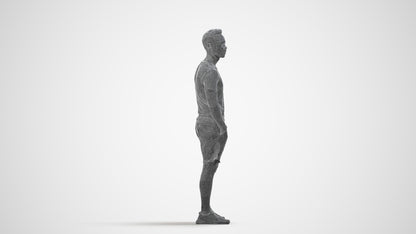 3D people model man casual standing, scanned human for 3ds Max rendering, wireframe side view