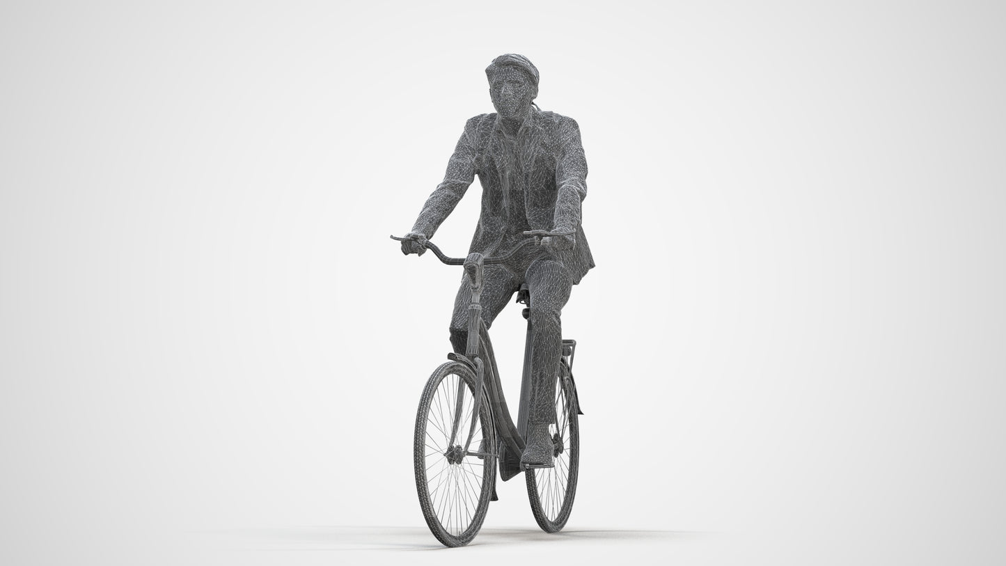 3D scanned man cycling business, photorealistic archviz people for Enscape and SketchUp, three-quarter front view render