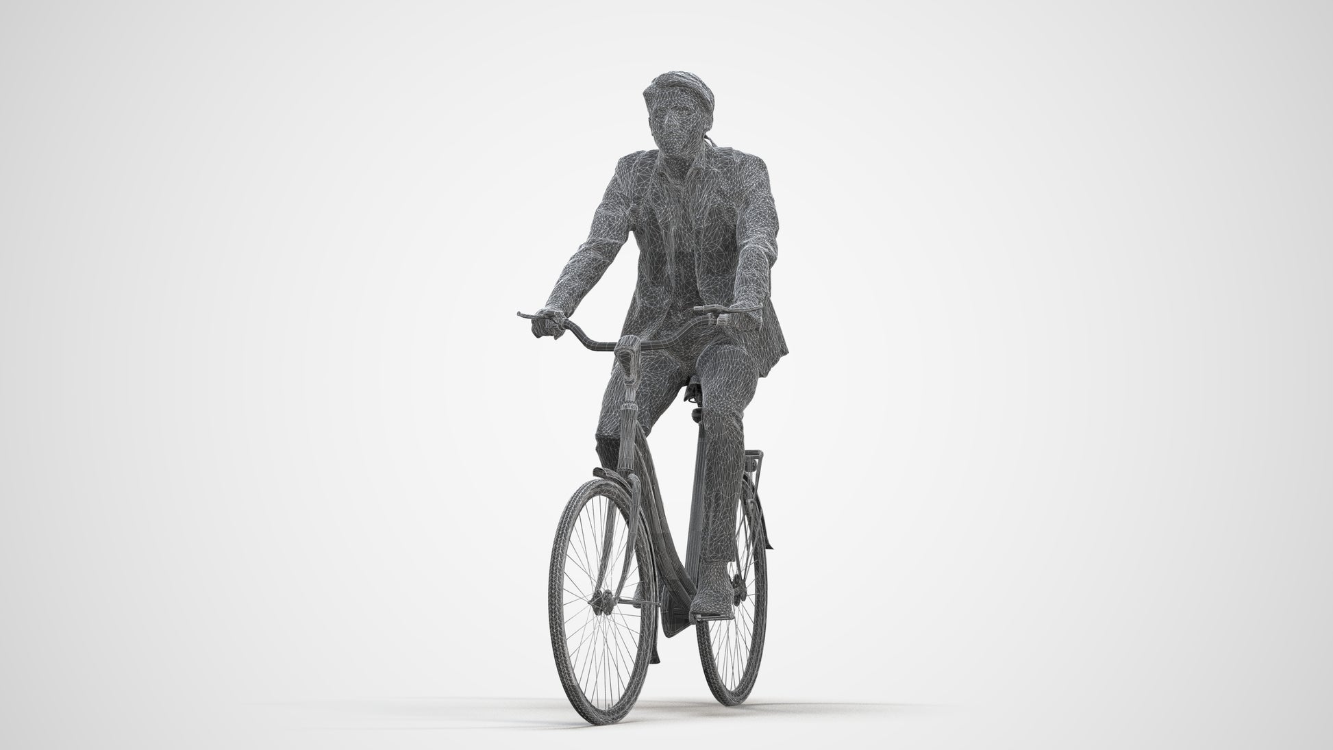 3D scanned man cycling business, photorealistic archviz people for Enscape and SketchUp, three-quarter front view render