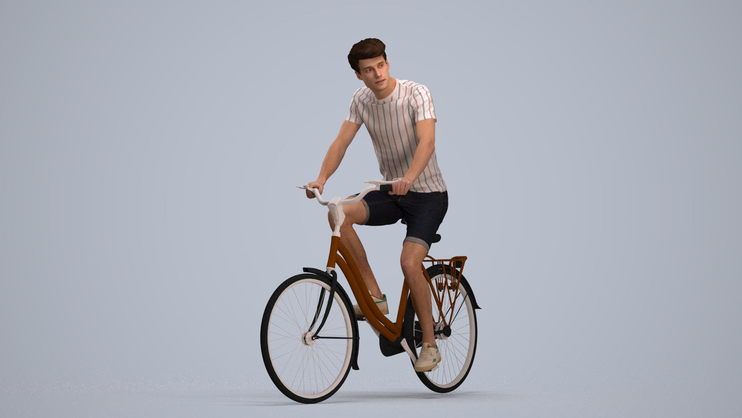 realistic 3D man casual cycling, scanned archviz people for Blender and 3ds Max, standing pose render