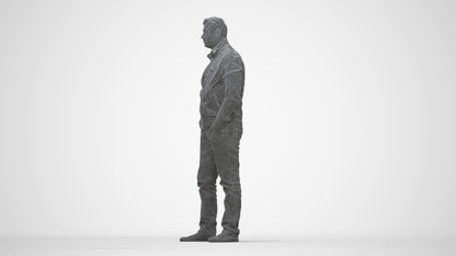 3D people model man casual standing, scanned human for 3ds Max rendering, wireframe back view