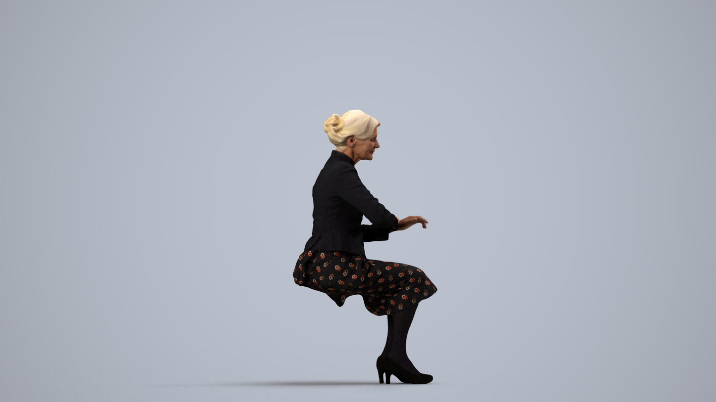 scanned 3D senior woman formal sitting, photogrammetry people for Enscape and V-Ray, side view render