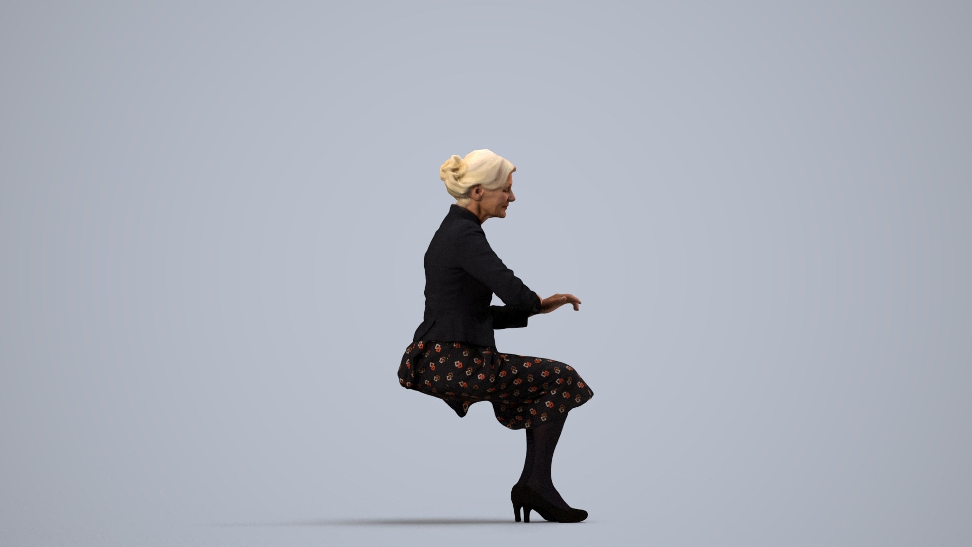 scanned 3D senior woman formal sitting, photogrammetry people for Enscape and V-Ray, side view render
