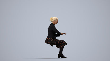 scanned 3D senior woman formal sitting, photogrammetry people for Enscape and V-Ray, side view render