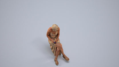 photogrammetry 3D senior woman sitting, realistic human model archviz FBX, back view render