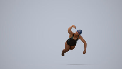 3D human model woman sport pool, photogrammetry scanned person for archviz, top-down view render