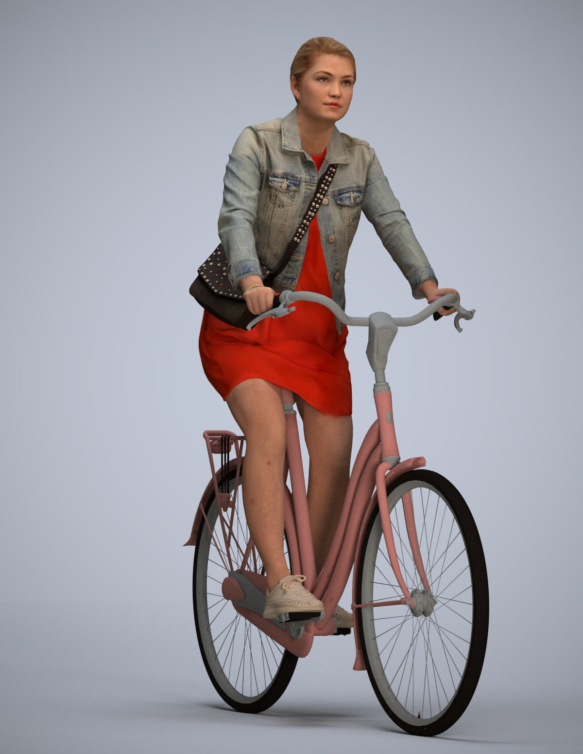 realistic 3D people woman casual cycling, render-ready for V-Ray and Corona, FBX OBJ