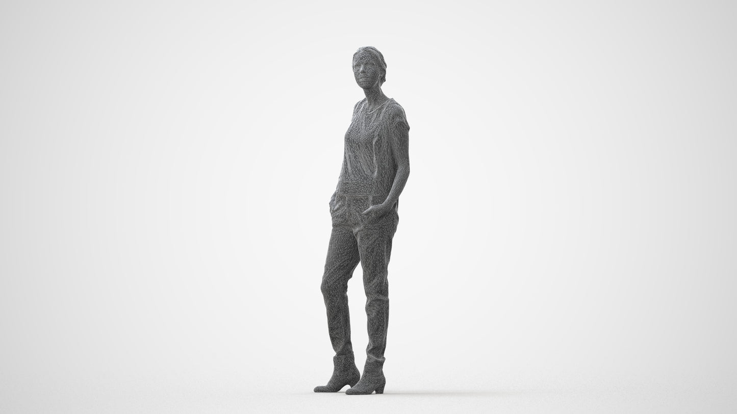 scanned 3D woman casual standing, photogrammetry people for Enscape and V-Ray, square thumbnail