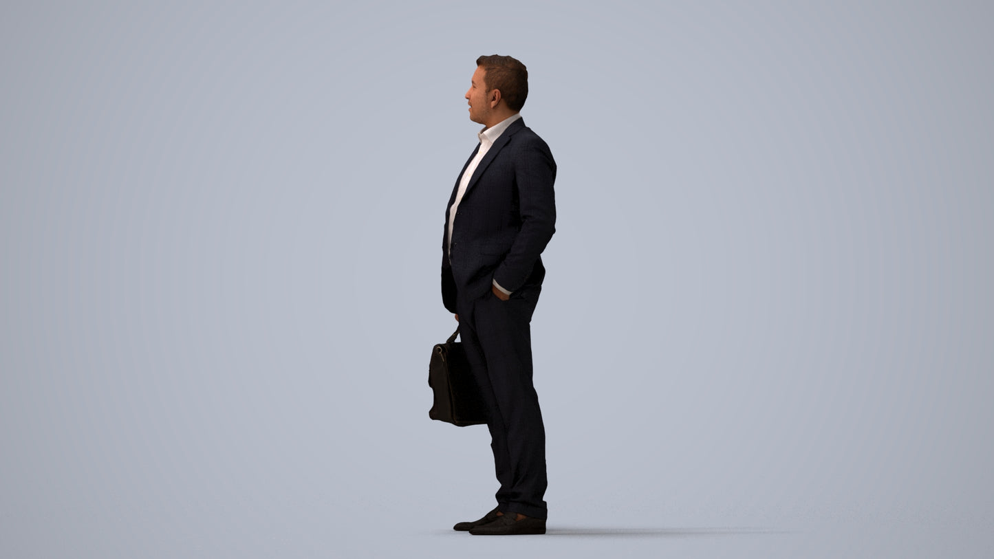 realistic 3D man business, scanned archviz people for Blender and 3ds Max, three-quarter view render