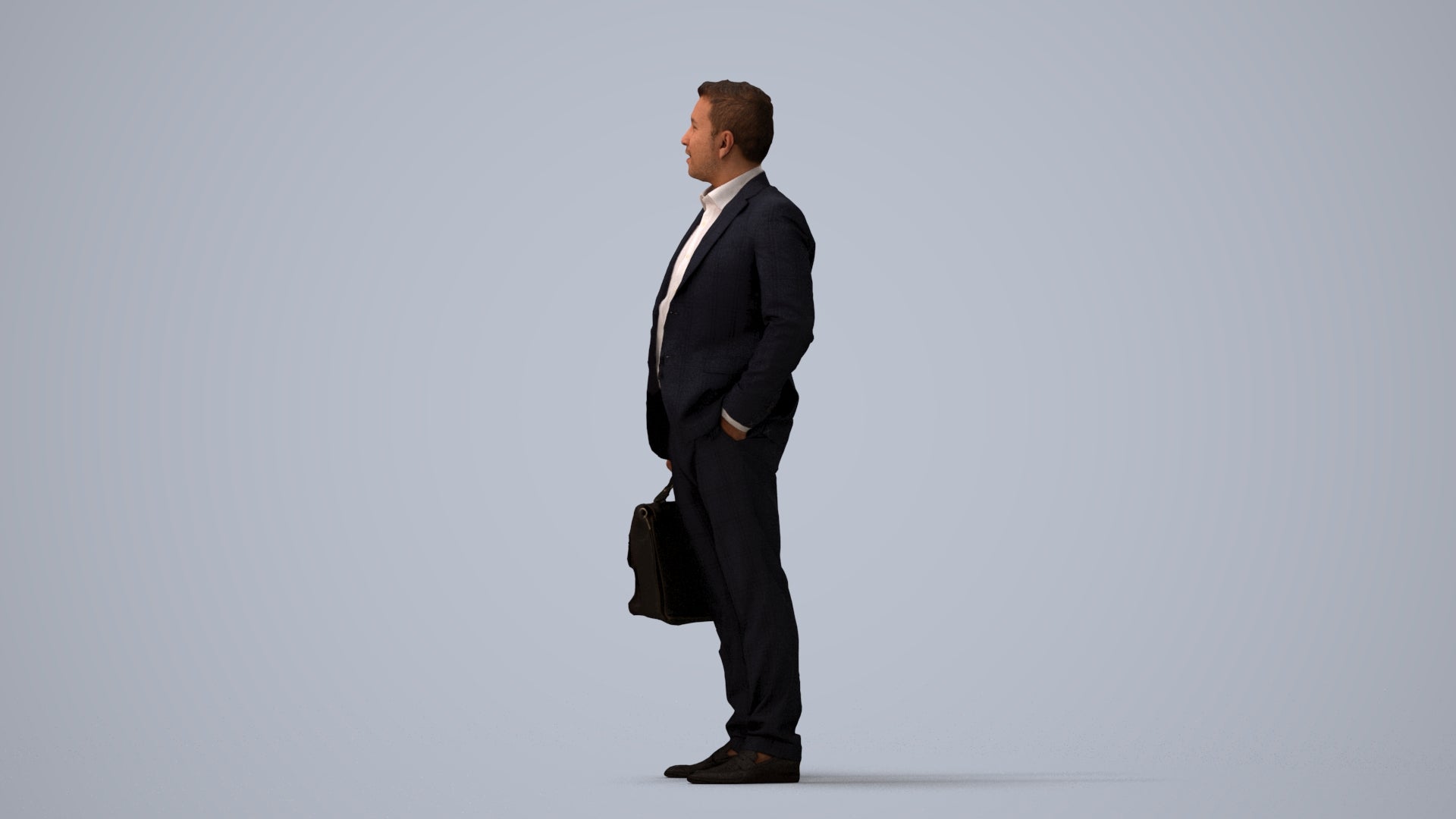 realistic 3D man business, scanned archviz people for Blender and 3ds Max, three-quarter view render