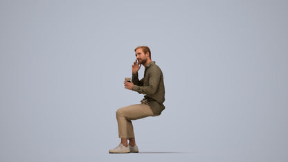 realistic 3D people man casual sitting, render-ready for V-Ray and Corona, FBX OBJ, top-down view render