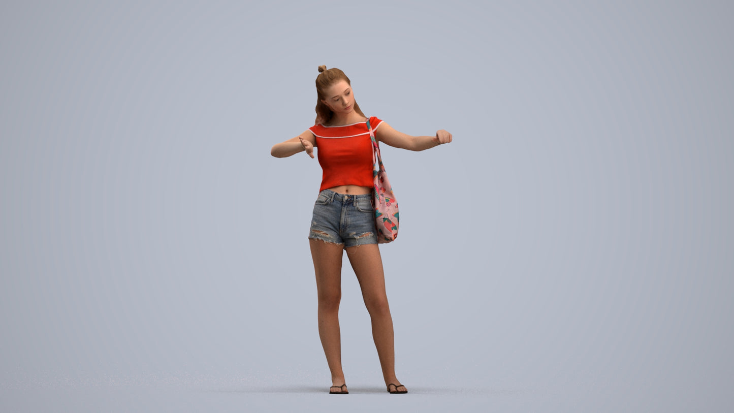 3D people model girl casual shopping, scanned human for 3ds Max rendering, standing pose render