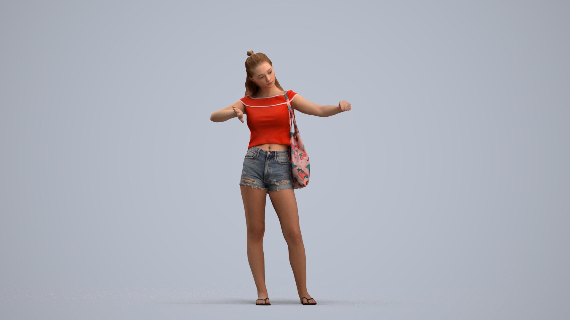 3D people model girl casual shopping, scanned human for 3ds Max rendering, standing pose render