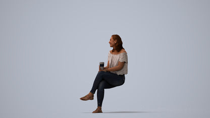 realistic 3D people woman casual sitting, render-ready for V-Ray and Corona, FBX OBJ, three-quarter view render