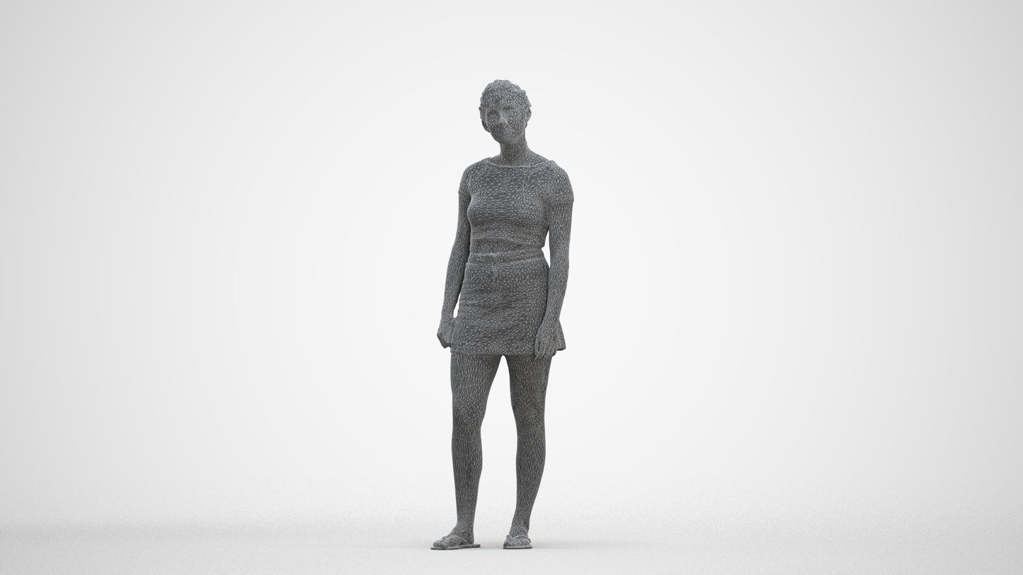 3D people model woman casual standing, scanned human for 3ds Max rendering, three-quarter front view render