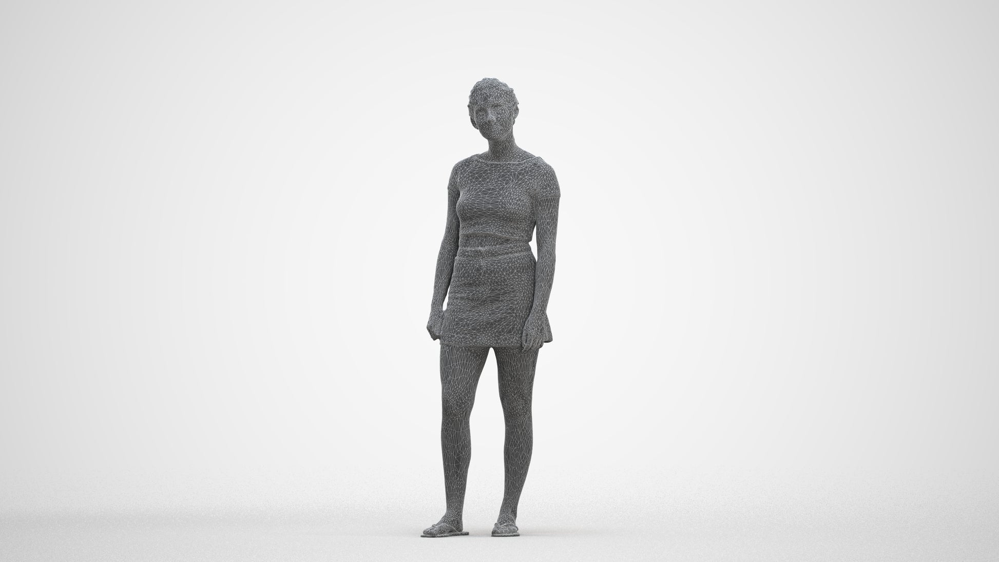 3D people model woman casual standing, scanned human for 3ds Max rendering, three-quarter front view render