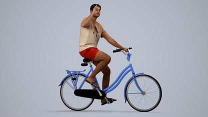 realistic 3D human man casual cycling, archviz people FBX OBJ for Blender, side view render