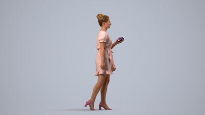 3D people model woman casual walking, scanned human for 3ds Max rendering, side view render