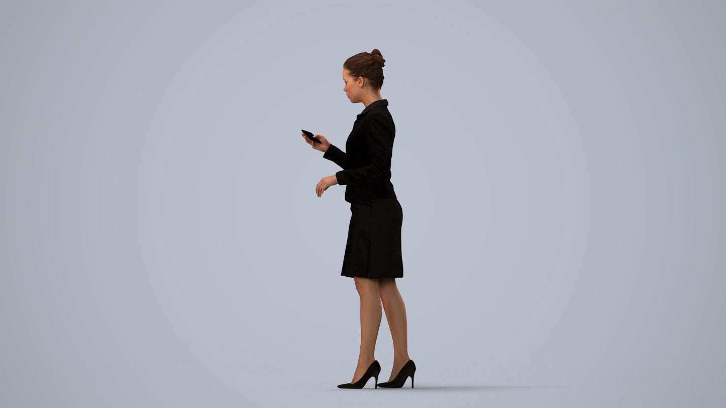 realistic 3D people woman business standing, render-ready for V-Ray and Corona, FBX OBJ, three-quarter view render