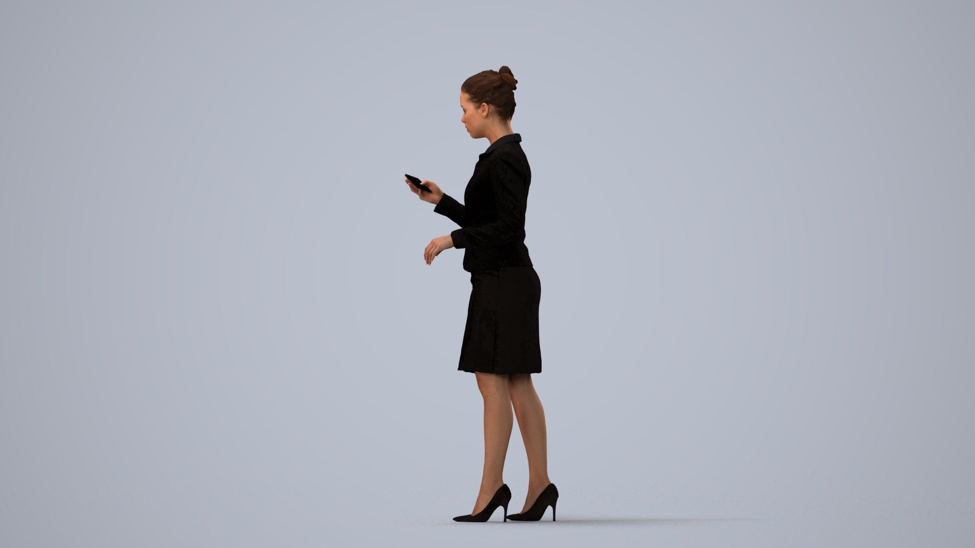 realistic 3D people woman business standing, render-ready for V-Ray and Corona, FBX OBJ, three-quarter view render