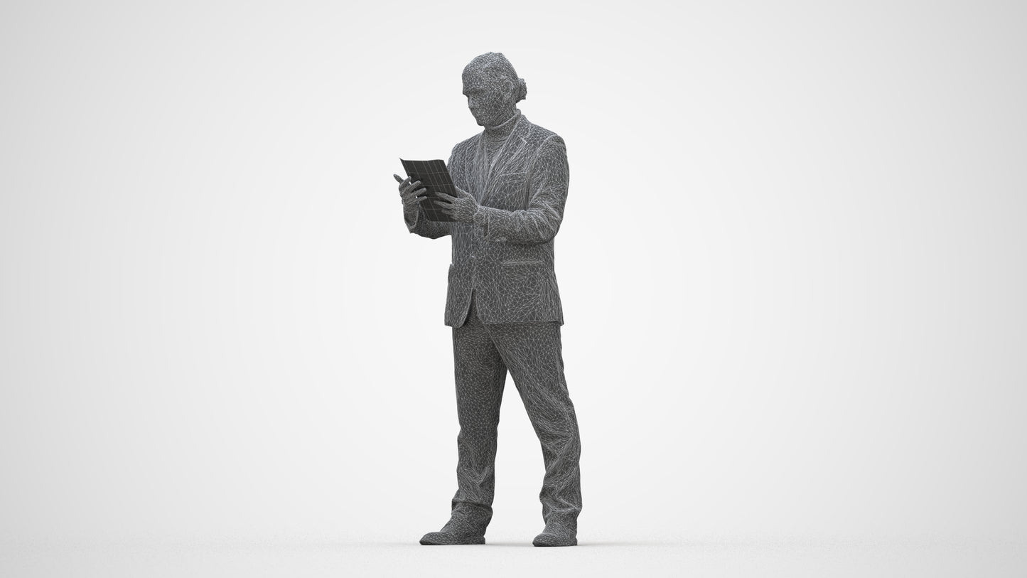 realistic 3D man business, scanned archviz people for Blender and 3ds Max, wireframe back view