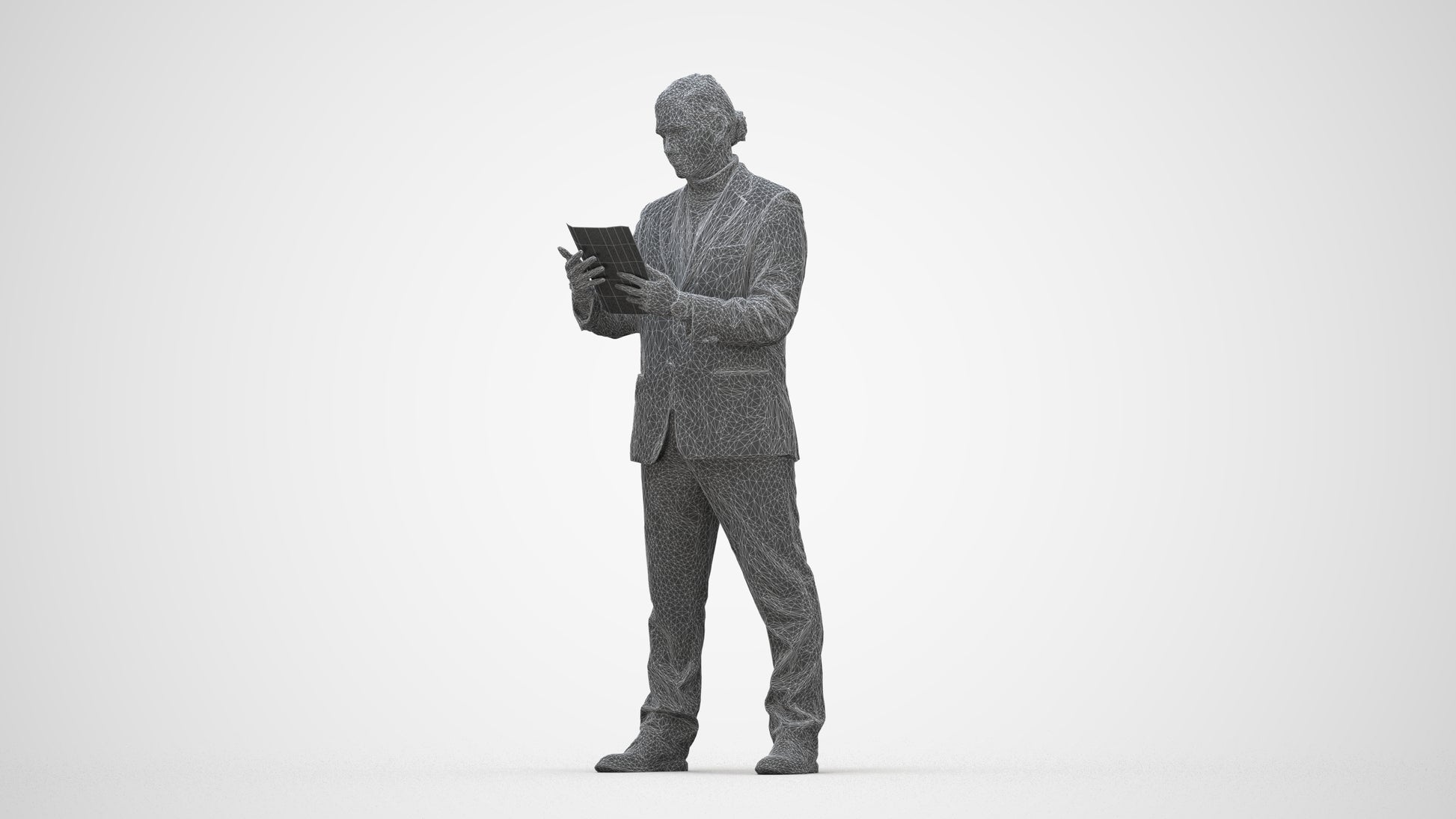 realistic 3D man business, scanned archviz people for Blender and 3ds Max, wireframe back view