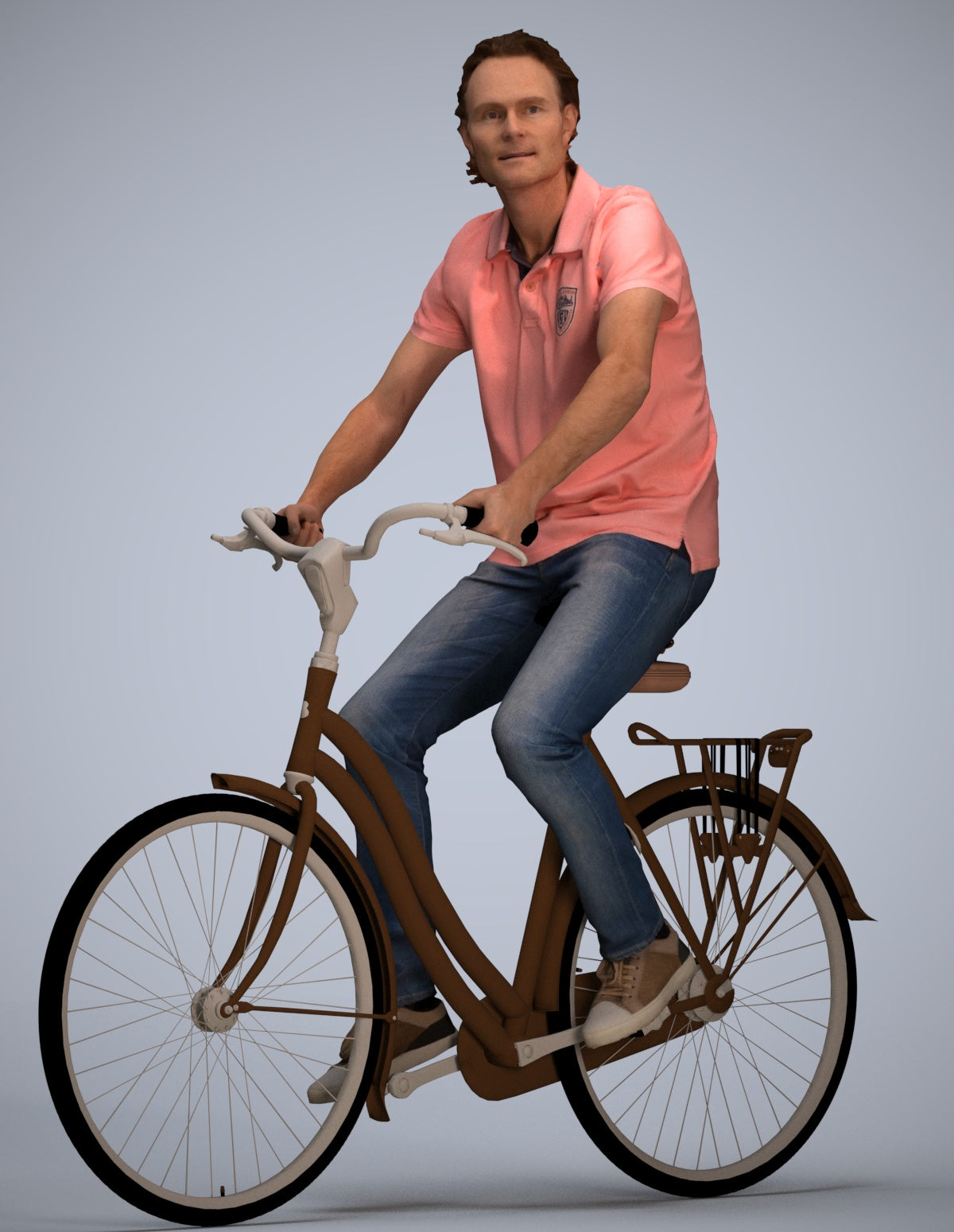 3D scanned man cycling casual, photorealistic archviz people for Enscape and SketchUp