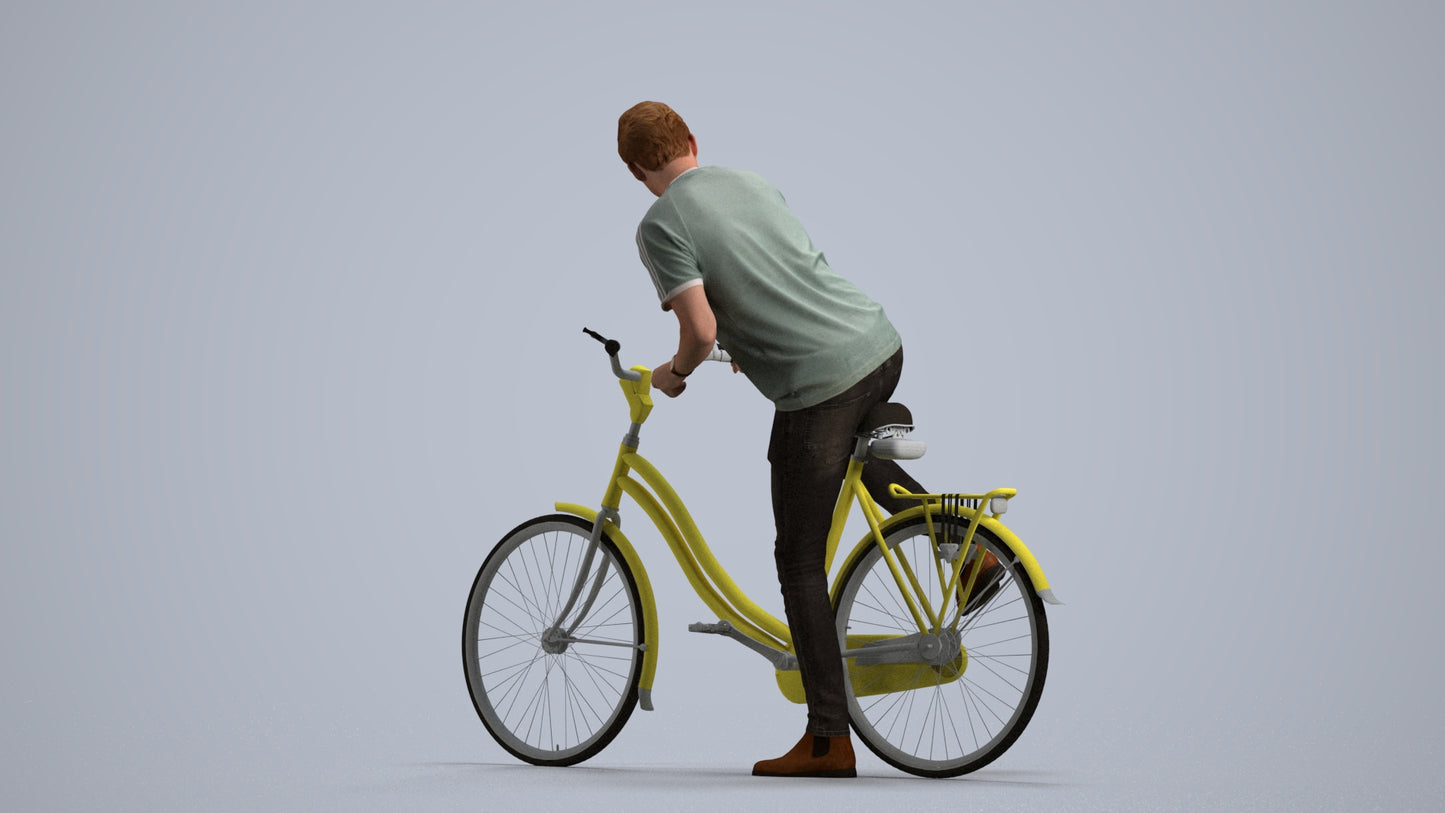 realistic 3D people man casual cycling, render-ready for V-Ray and Corona, FBX OBJ, front view render