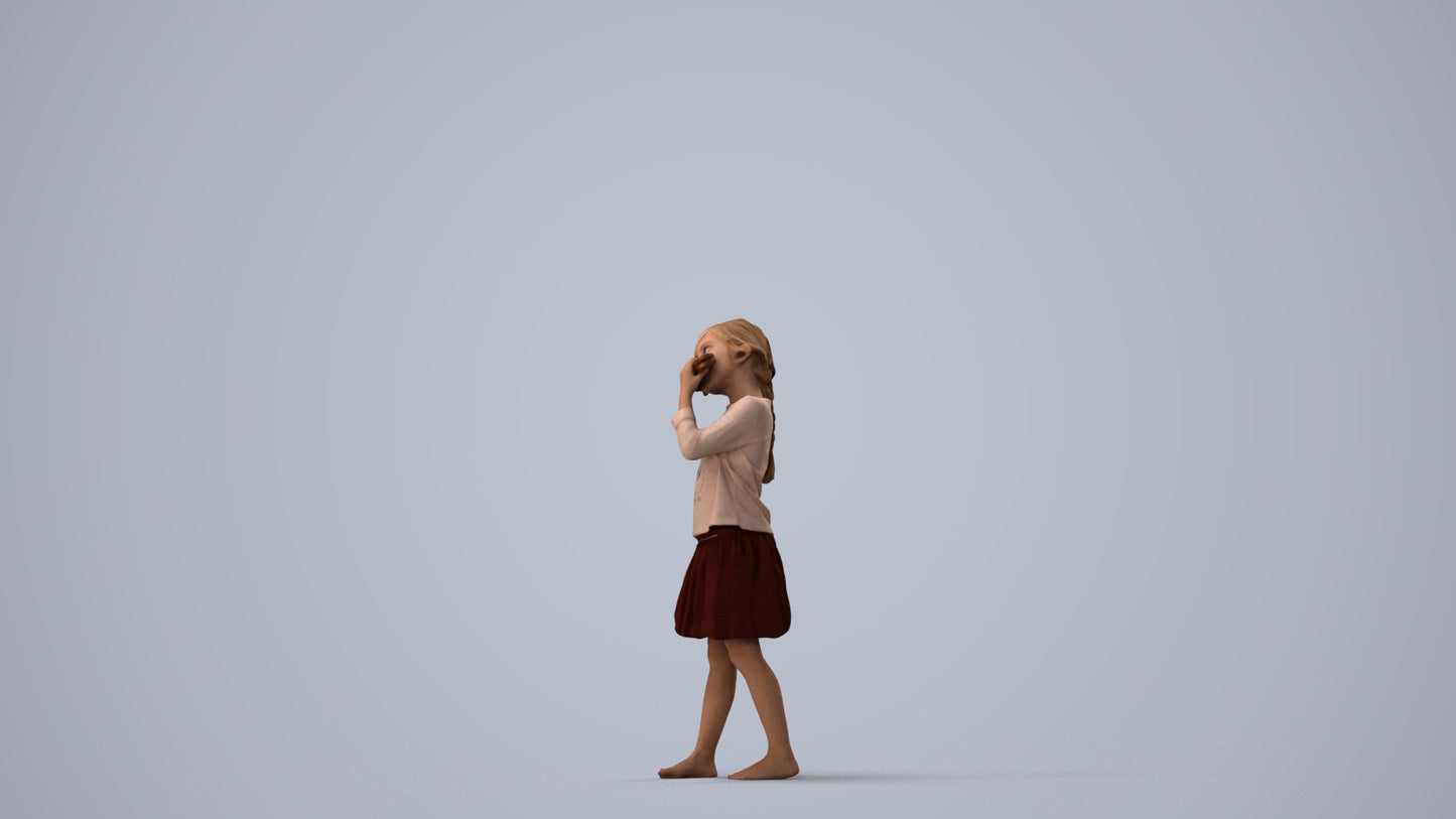 photogrammetry 3D girl kids, realistic human model archviz FBX, three-quarter view render