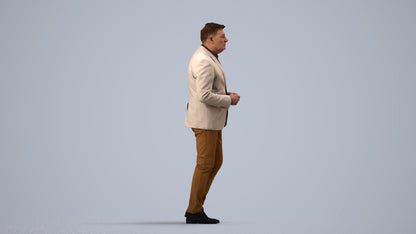 realistic 3D human man business standing, archviz people FBX OBJ for Blender, side view render