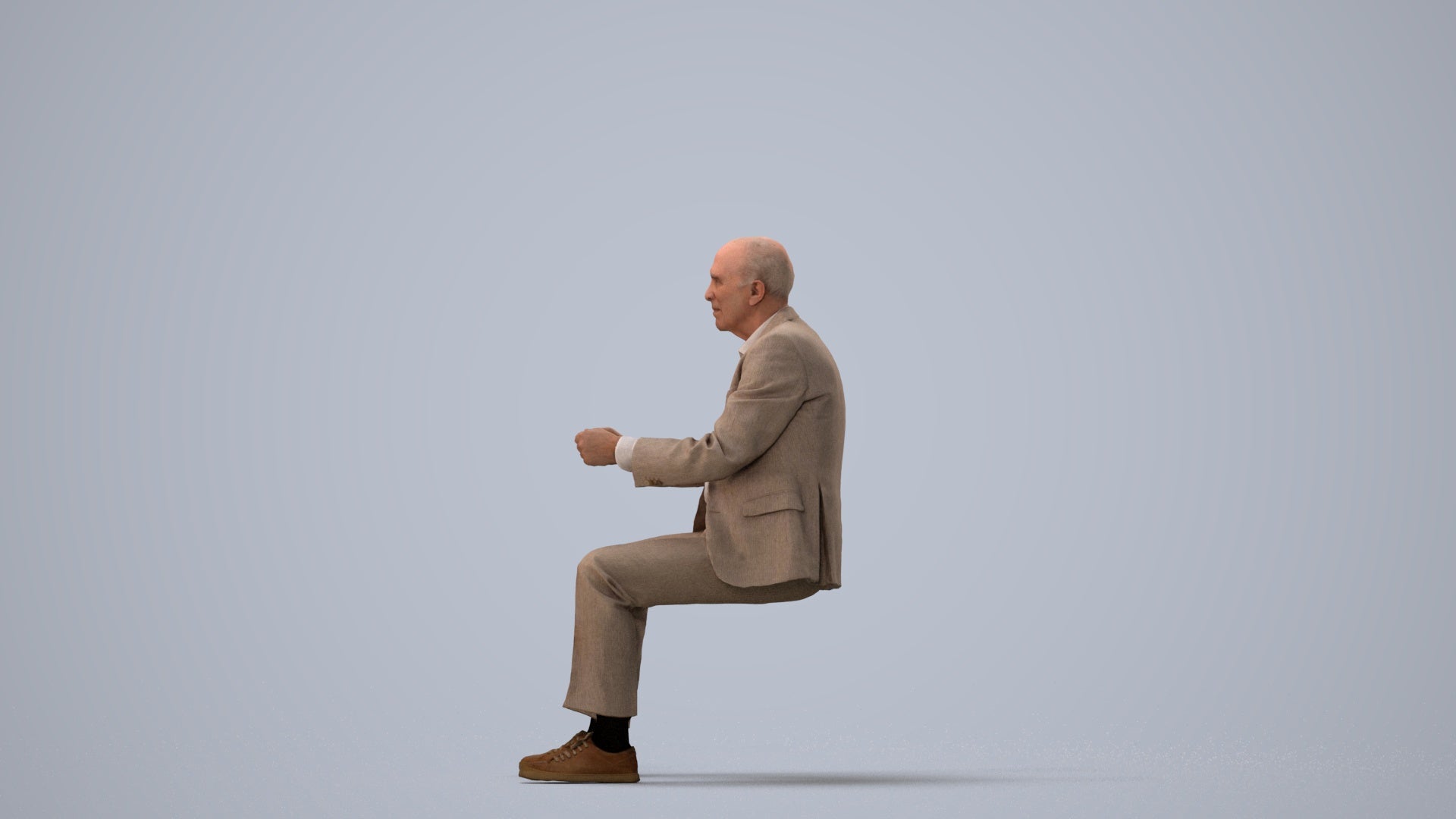 photogrammetry 3D senior man business driving, realistic human model archviz FBX, three-quarter view render