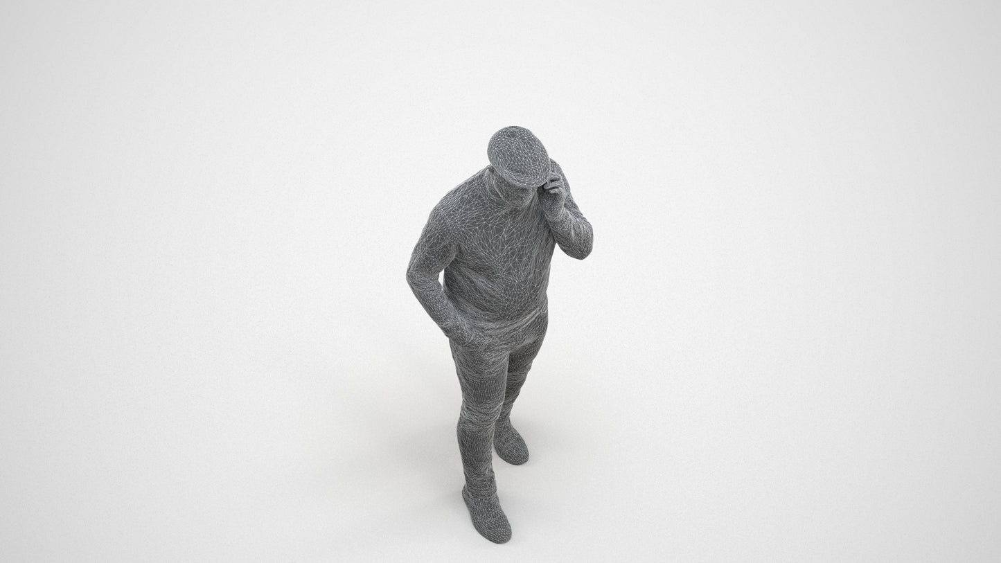 realistic 3D human man casual walking, archviz people FBX OBJ for Blender, wireframe three-quarter view