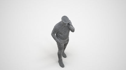 realistic 3D human man casual walking, archviz people FBX OBJ for Blender, wireframe three-quarter view