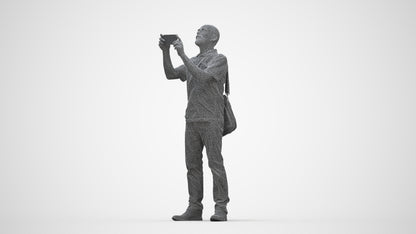 3D people model senior man casual standing, scanned human for 3ds Max rendering, wireframe back view
