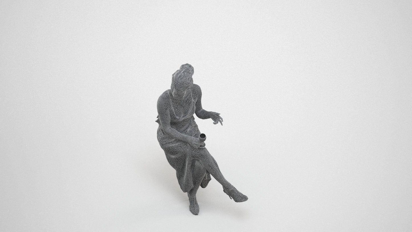 3D scanned woman formalaffairs formal, photorealistic archviz people for Enscape and SketchUp, wireframe three-quarter view