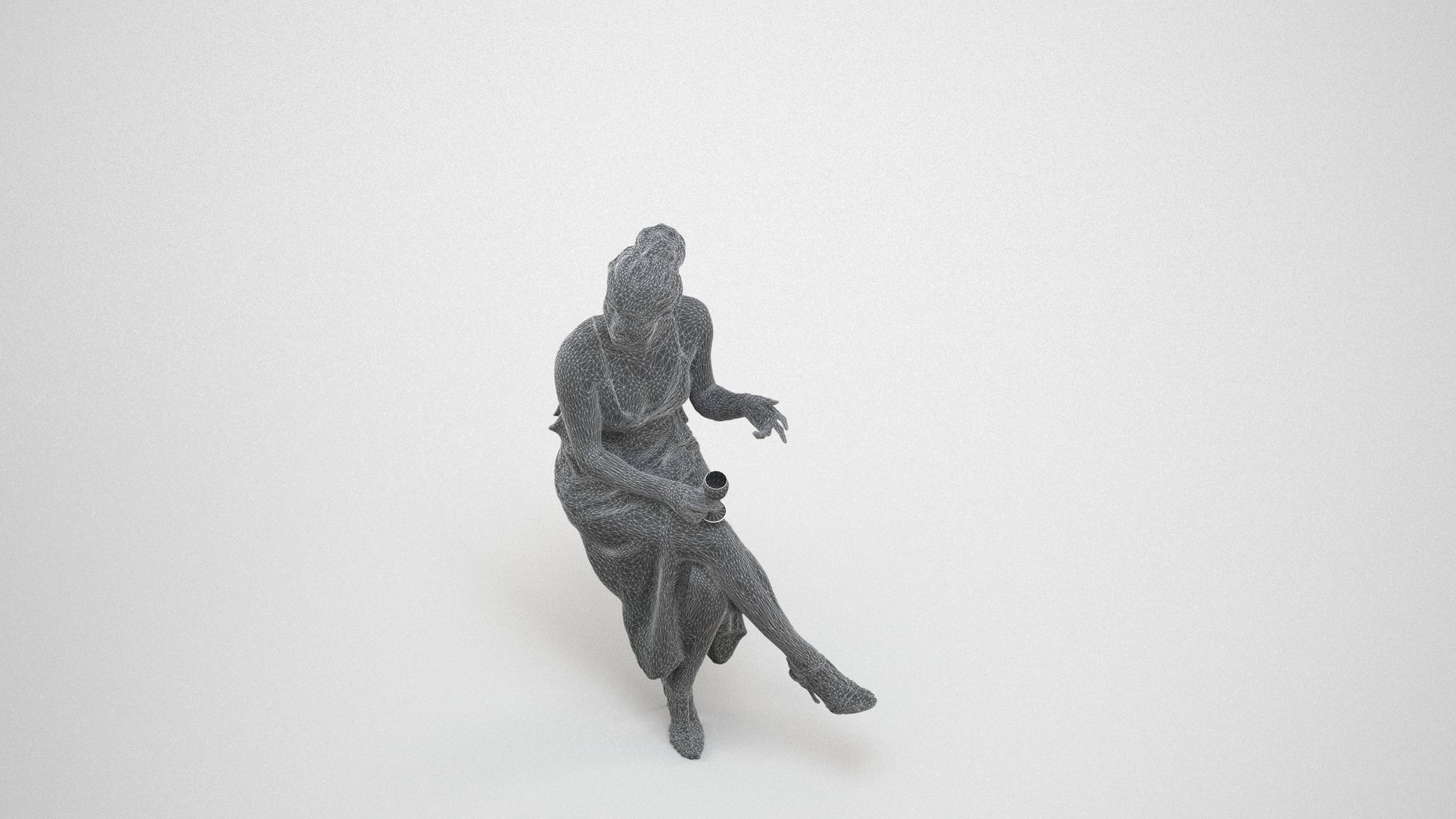 3D scanned woman formalaffairs formal, photorealistic archviz people for Enscape and SketchUp, wireframe three-quarter view