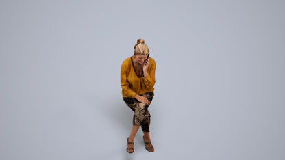 photogrammetry 3D woman casual sitting, realistic human model archviz FBX, back view render
