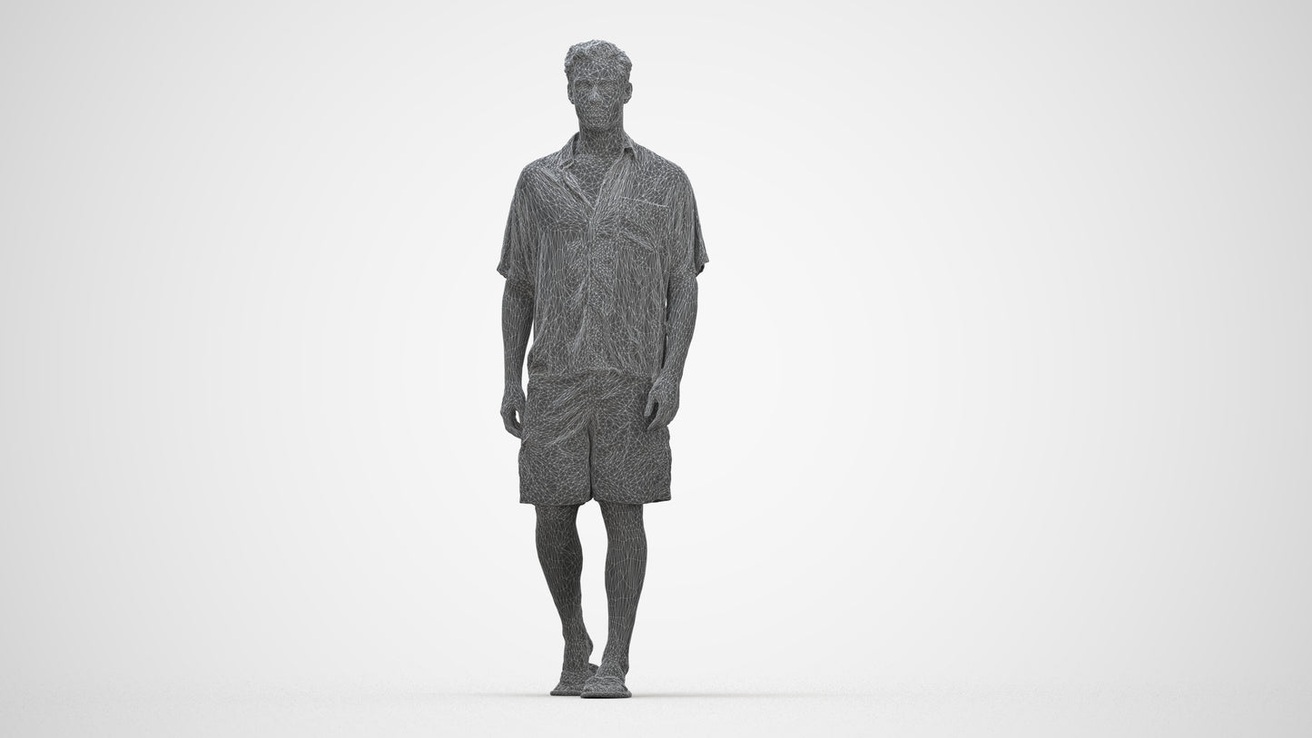 scanned 3D man casual walking, photogrammetry people for Enscape and V-Ray, wireframe back view