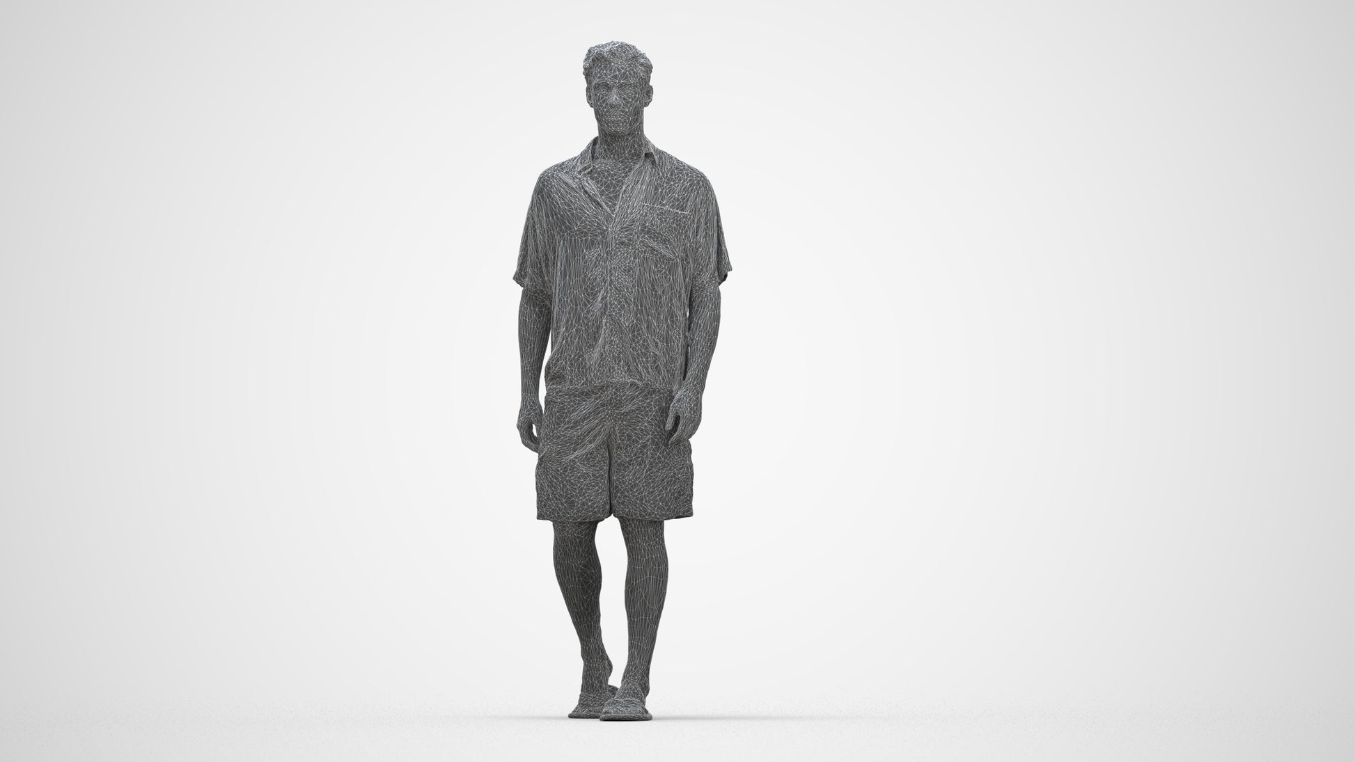 scanned 3D man casual walking, photogrammetry people for Enscape and V-Ray, wireframe back view